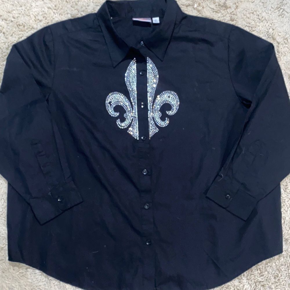 Vintage Quacker Factory Black Rhinestone Studded Western Rockabilly Shirt 3X